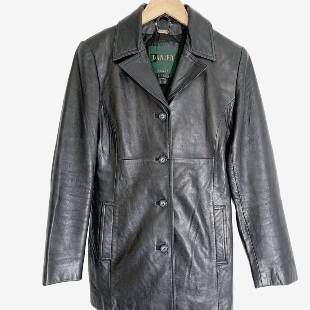 Vintage Black Leather Blazer Coat by DANIER / Made in Canada / size Small - Picture 2 of 11